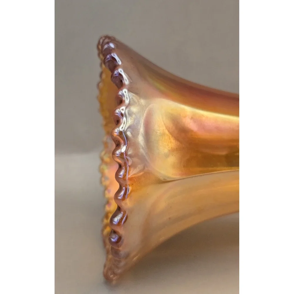 Vintage Swung Marigold Orange Iridescent Carnival Glass Vase B#33